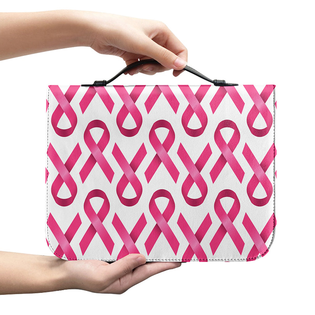 Pink And White Breast Cancer Print Leather Bible Cover