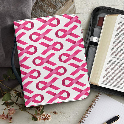 Pink And White Breast Cancer Print Leather Bible Cover