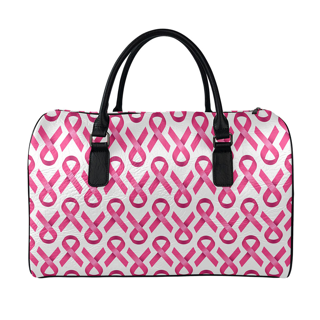 Pink And White Breast Cancer Print Leather Duffle Bag