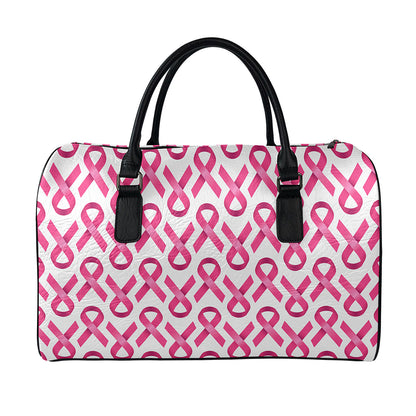 Pink And White Breast Cancer Print Leather Duffle Bag