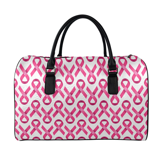 Pink And White Breast Cancer Print Leather Duffle Bag