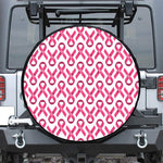 Pink And White Breast Cancer Print Leather Spare Tire Cover