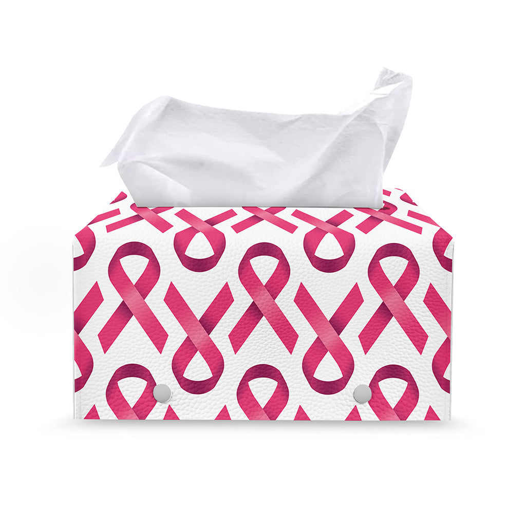 Pink And White Breast Cancer Print Leather Tissue Box Cover