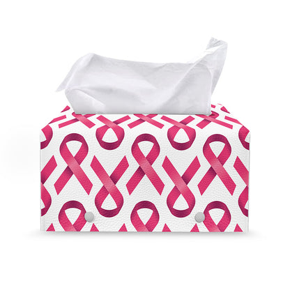 Pink And White Breast Cancer Print Leather Tissue Box Cover