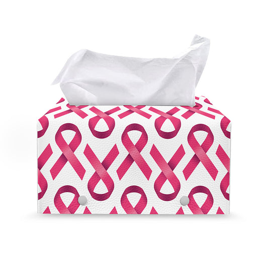 Pink And White Breast Cancer Print Leather Tissue Box Cover