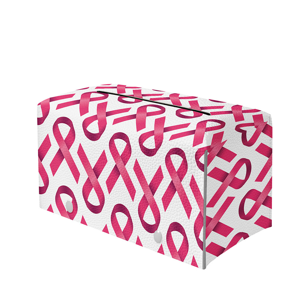 Pink And White Breast Cancer Print Leather Tissue Box Cover