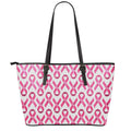 Pink And White Breast Cancer Print Leather Tote Bag With Zipper