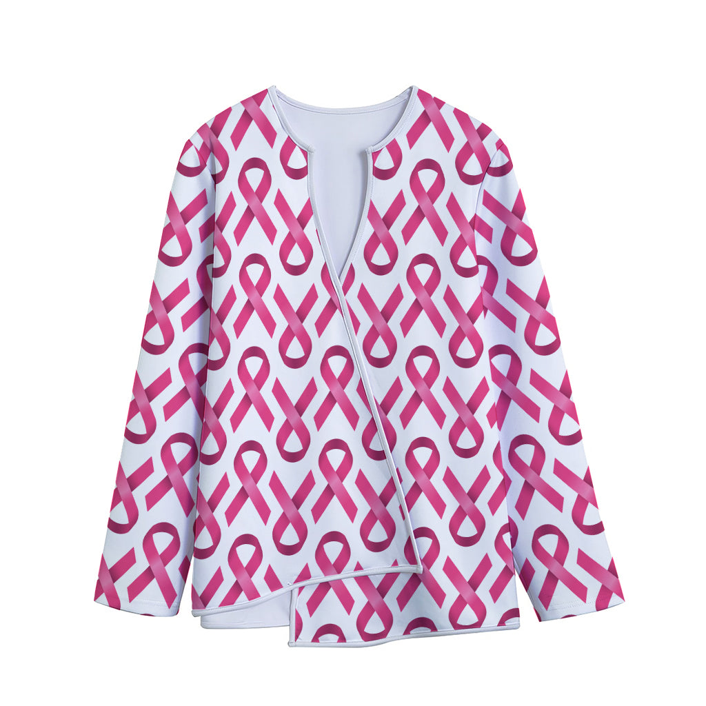 Pink And White Breast Cancer Print Long Sleeve Short Coat