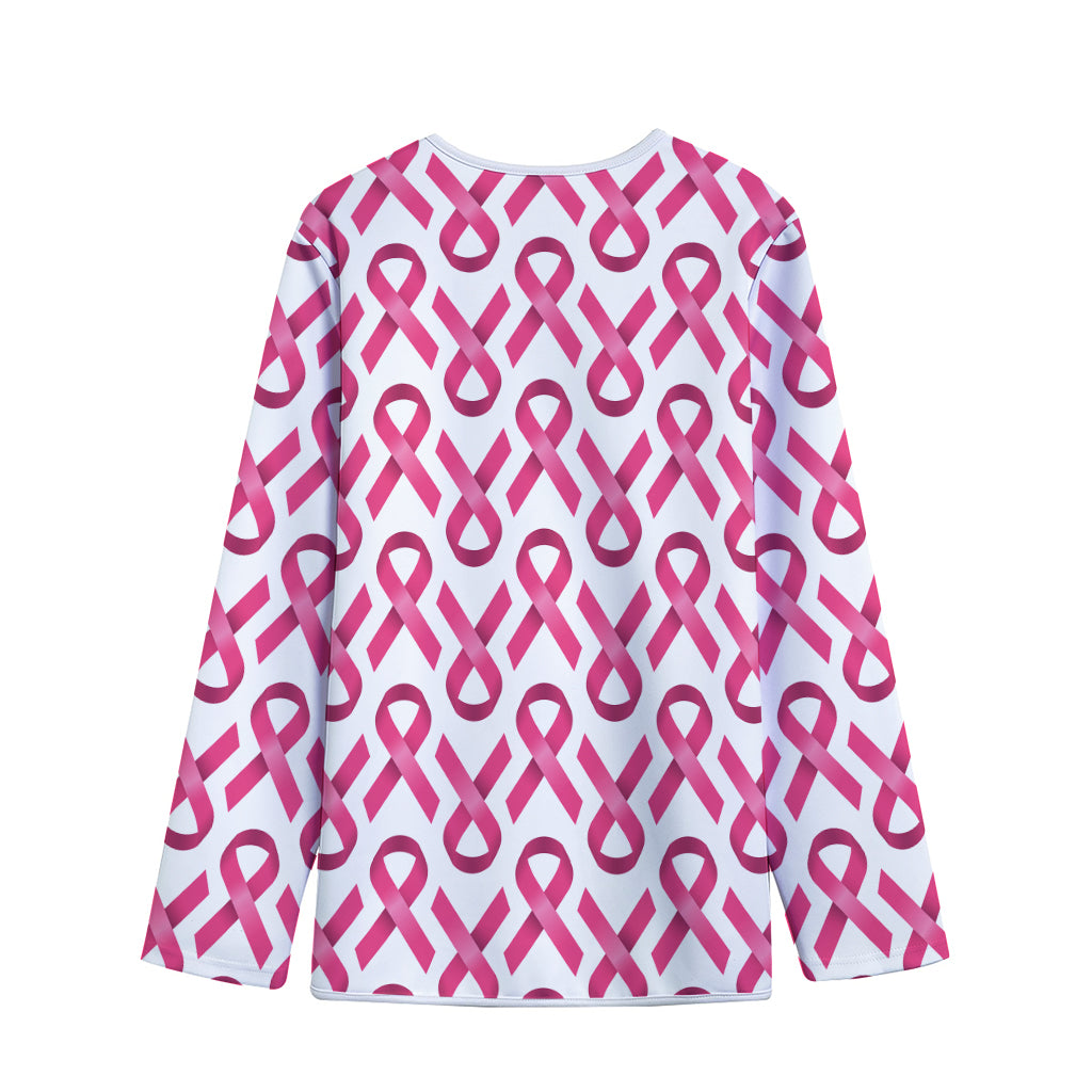 Pink And White Breast Cancer Print Long Sleeve Short Coat