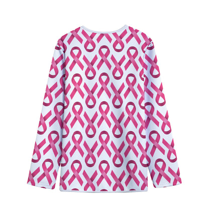 Pink And White Breast Cancer Print Long Sleeve Short Coat