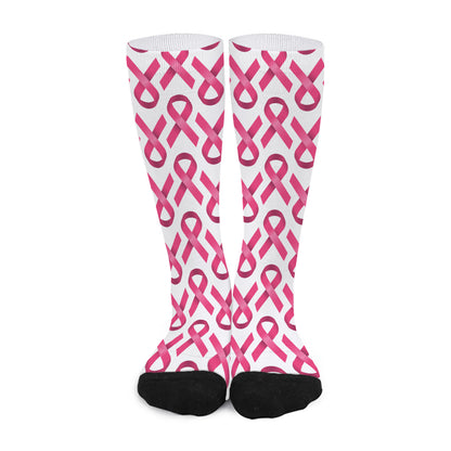 Pink And White Breast Cancer Print Long Socks