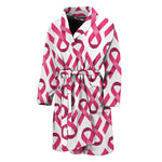 Pink And White Breast Cancer Print Men's Bathrobe