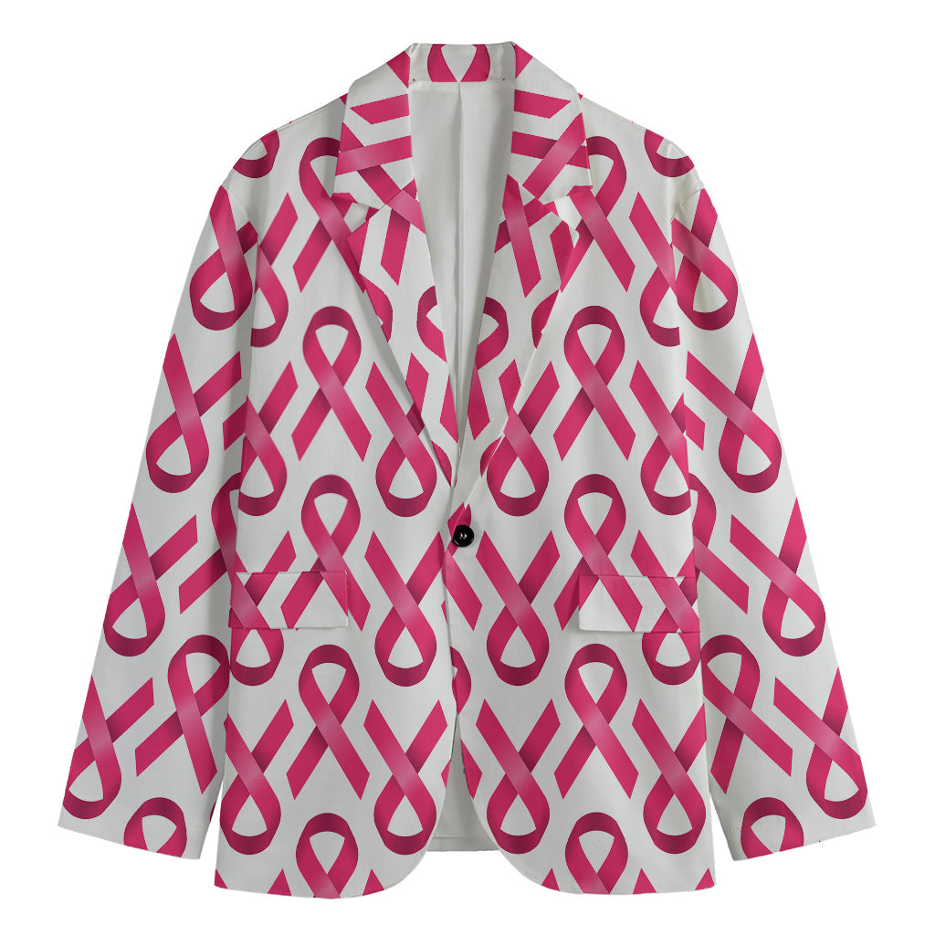 Pink And White Breast Cancer Print Men's Blazer