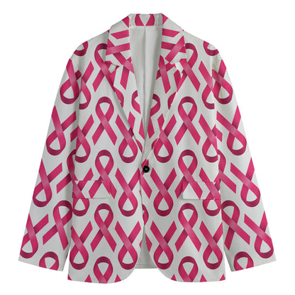 Pink And White Breast Cancer Print Men's Blazer