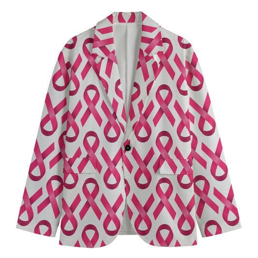 Pink And White Breast Cancer Print Men's Blazer