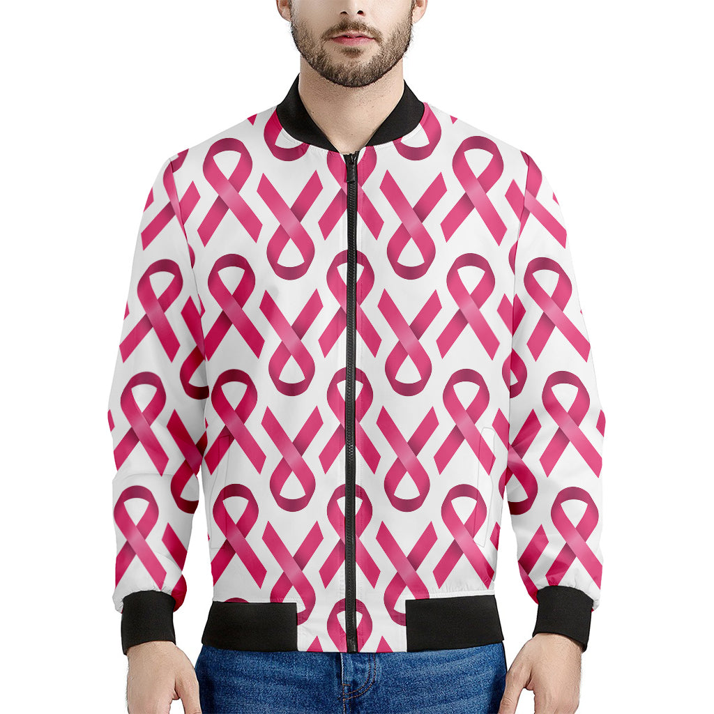 Pink And White Breast Cancer Print Men's Bomber Jacket