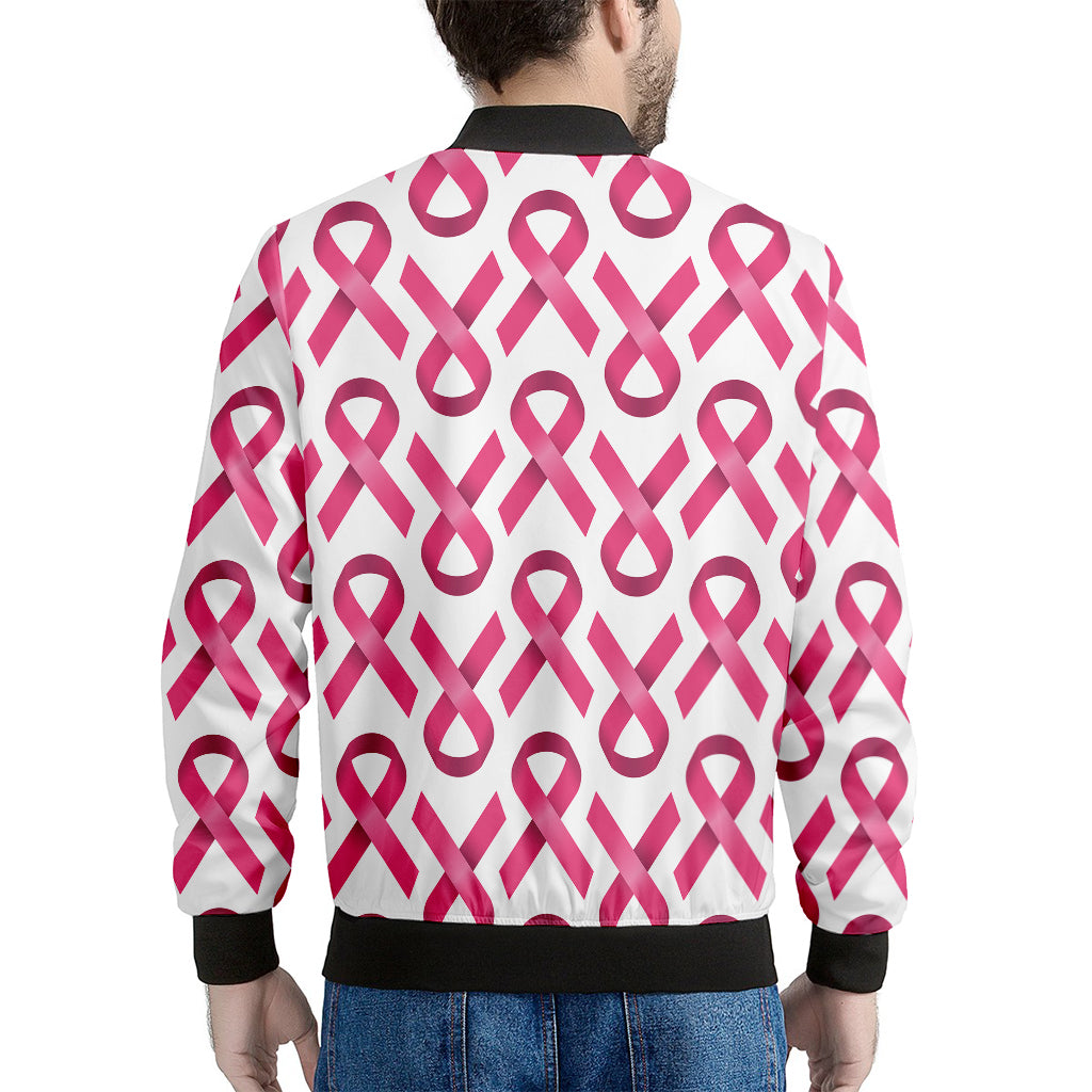 Pink And White Breast Cancer Print Men's Bomber Jacket