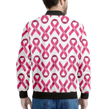 Pink And White Breast Cancer Print Men's Bomber Jacket