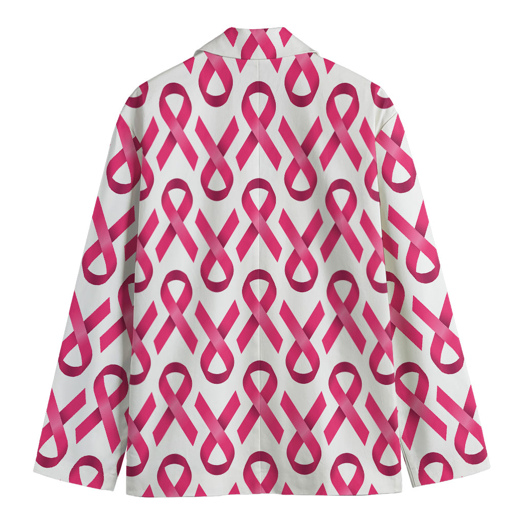 Pink And White Breast Cancer Print Men's Cotton Blazer