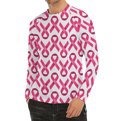 Pink And White Breast Cancer Print Men's Long Sleeve Rash Guard