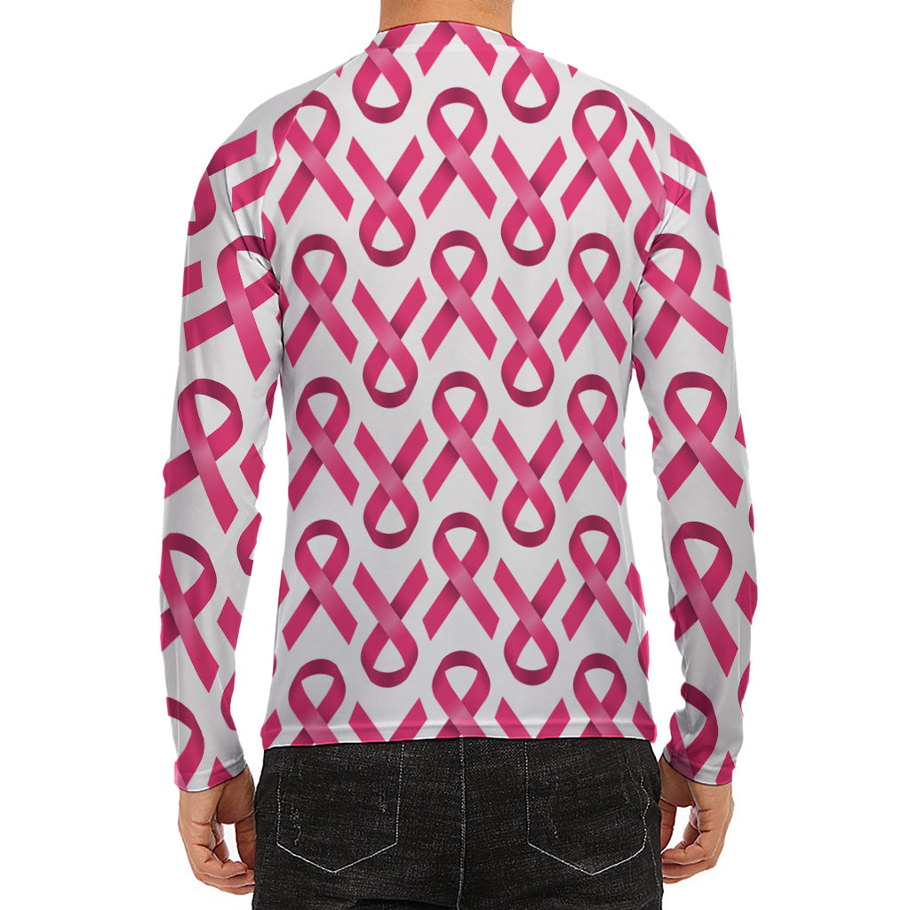 Pink And White Breast Cancer Print Men's Long Sleeve Rash Guard