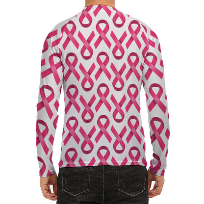 Pink And White Breast Cancer Print Men's Long Sleeve Rash Guard