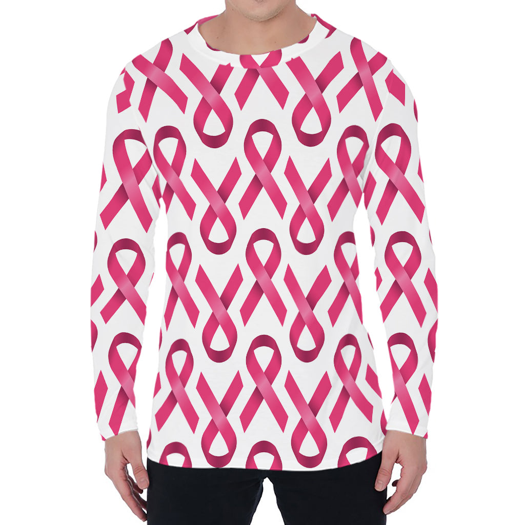 Pink And White Breast Cancer Print Men's Long Sleeve T-Shirt