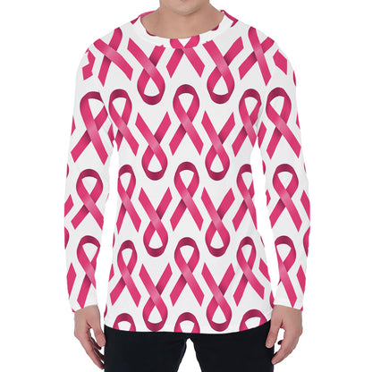 Pink And White Breast Cancer Print Men's Long Sleeve T-Shirt