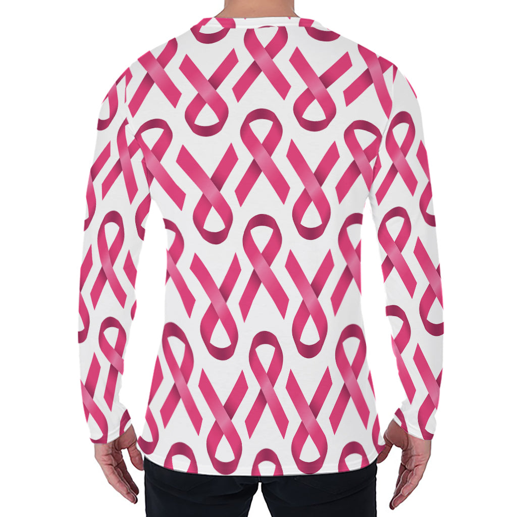 Pink And White Breast Cancer Print Men's Long Sleeve T-Shirt