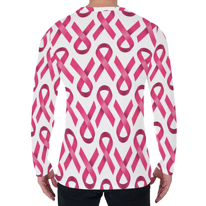 Pink And White Breast Cancer Print Men's Long Sleeve T-Shirt
