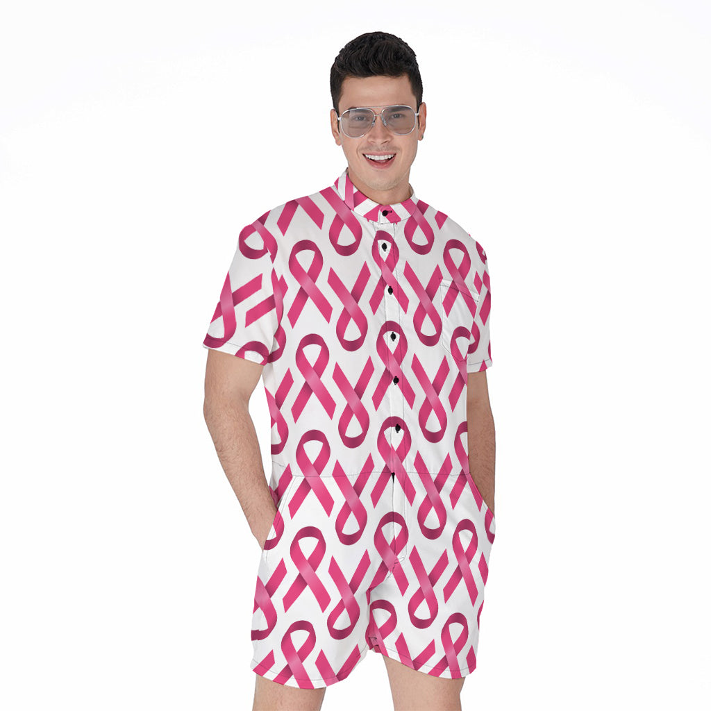 Pink And White Breast Cancer Print Men's Rompers