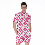 Pink And White Breast Cancer Print Men's Rompers