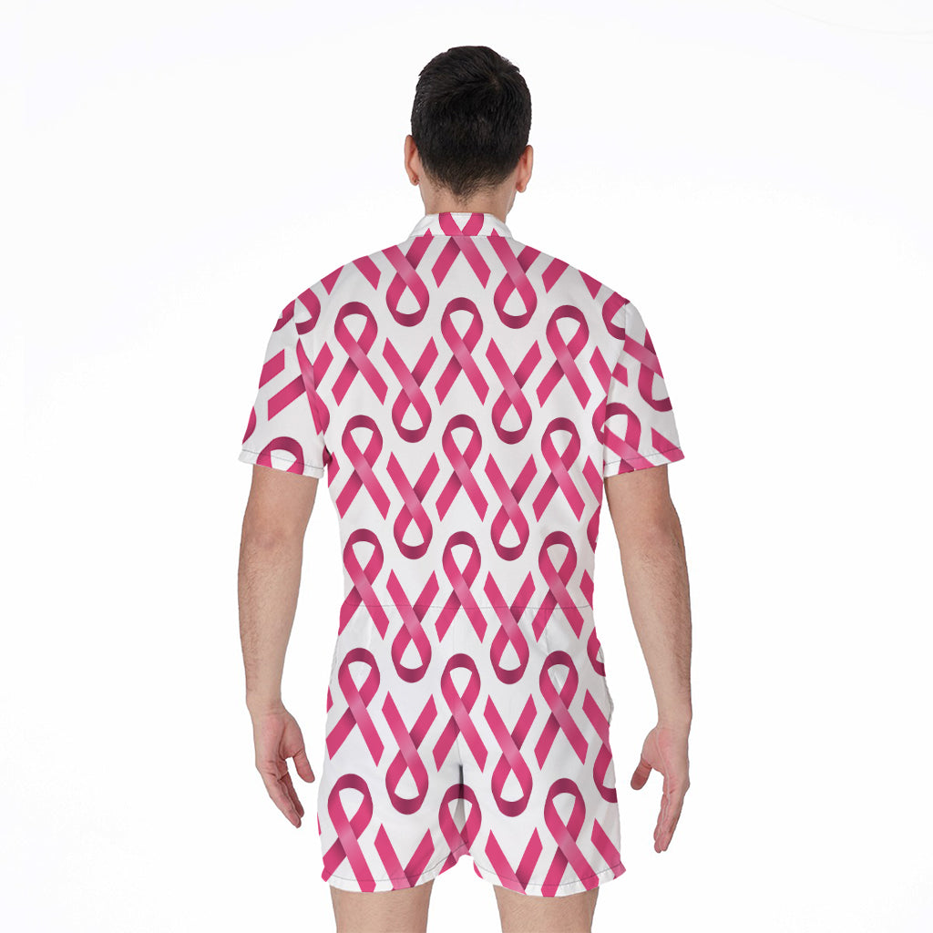 Pink And White Breast Cancer Print Men's Rompers