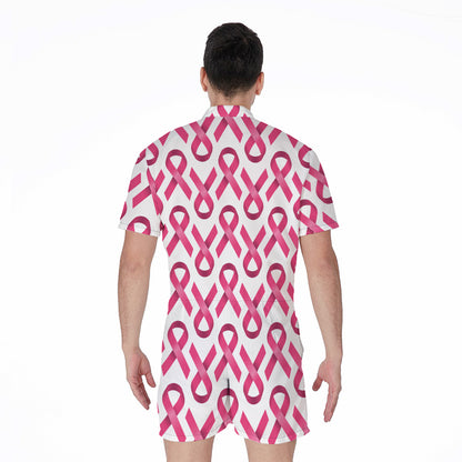 Pink And White Breast Cancer Print Men's Rompers