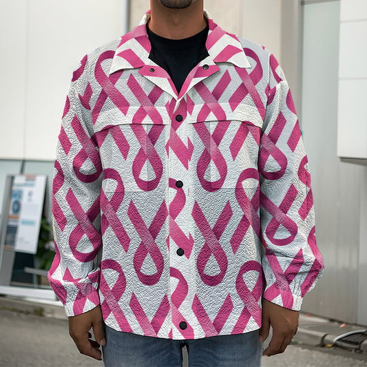 Pink And White Breast Cancer Print Men's Shirt Jacket