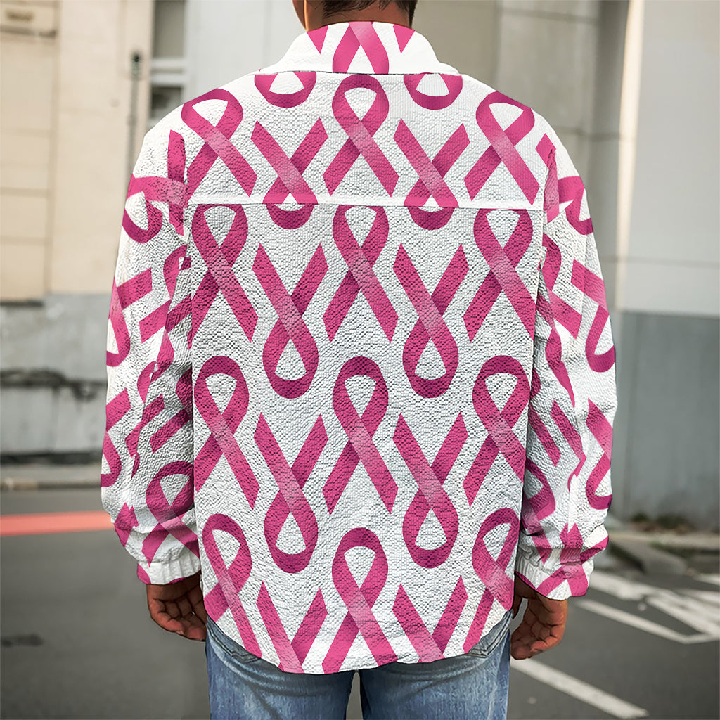 Pink And White Breast Cancer Print Men's Shirt Jacket