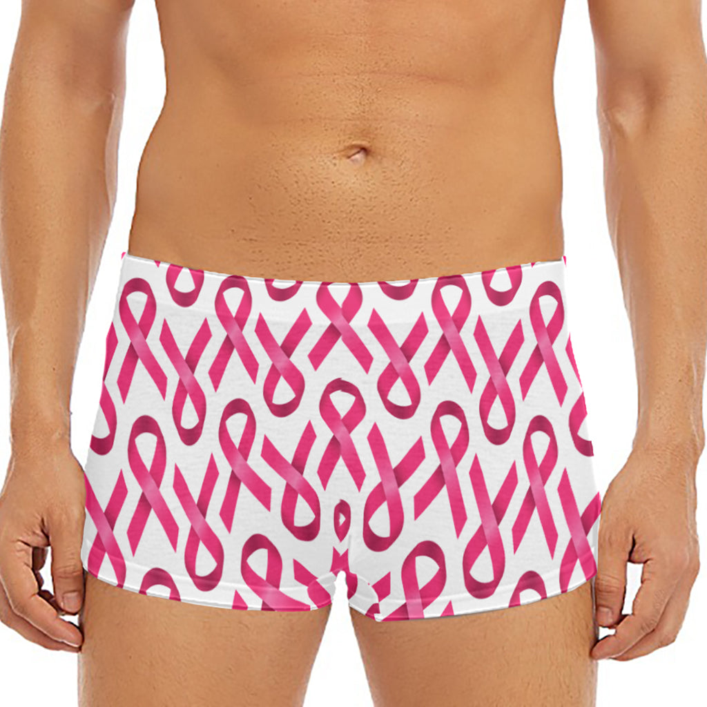 Pink And White Breast Cancer Print Men's Short Boxer Briefs
