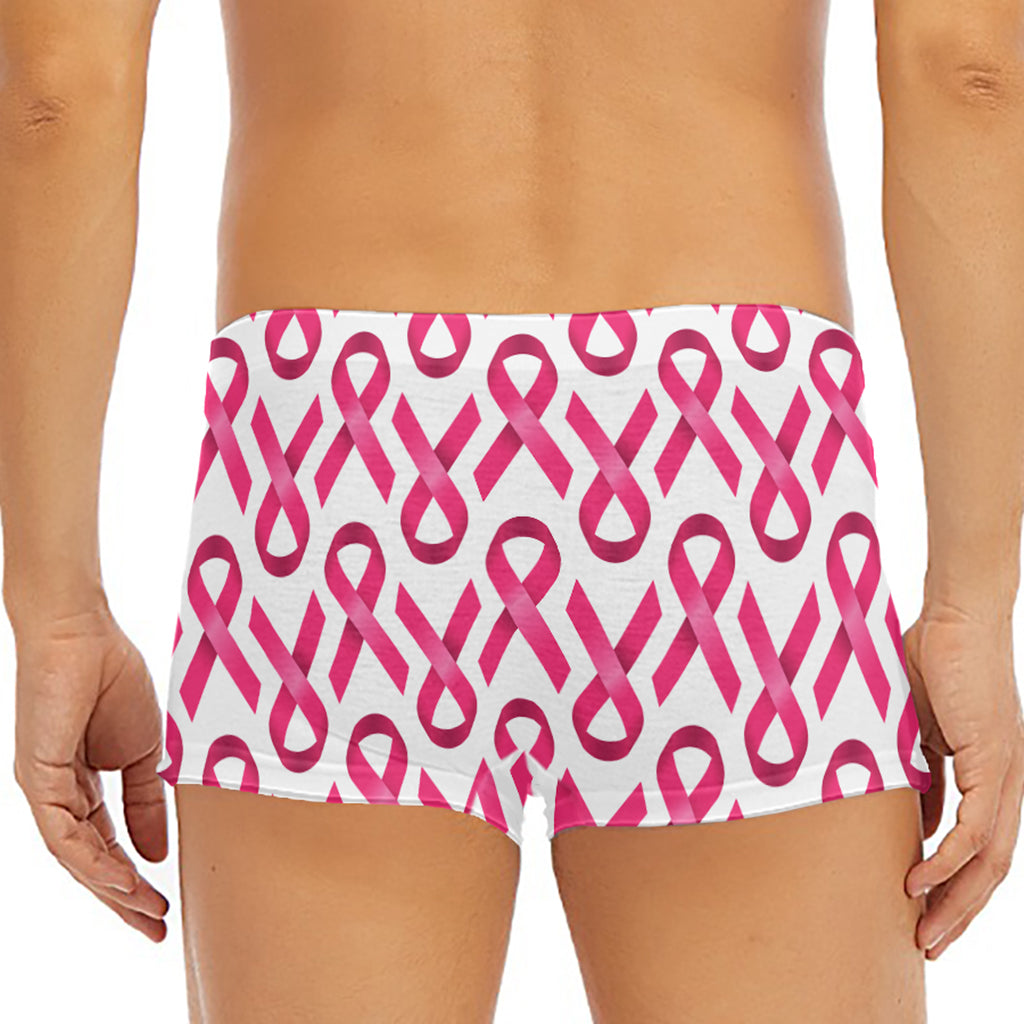 Pink And White Breast Cancer Print Men's Short Boxer Briefs