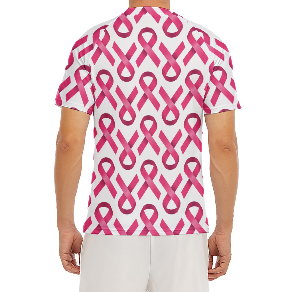 Pink And White Breast Cancer Print Men's Short Sleeve Rash Guard