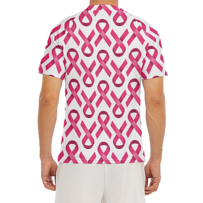 Pink And White Breast Cancer Print Men's Short Sleeve Rash Guard