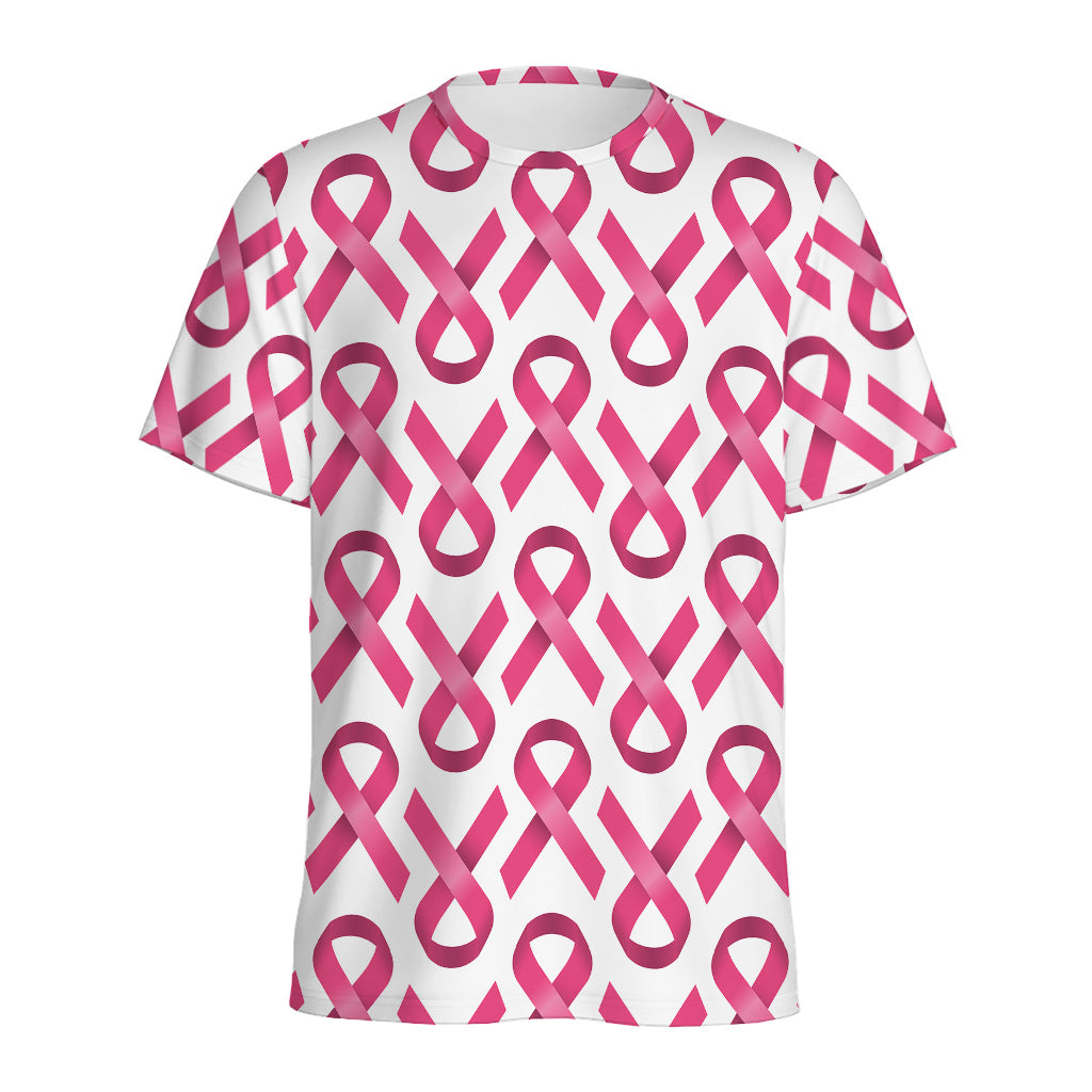 Pink And White Breast Cancer Print Men's Sports T-Shirt