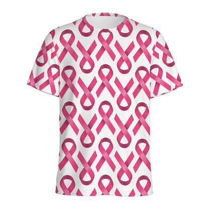 Pink And White Breast Cancer Print Men's Sports T-Shirt