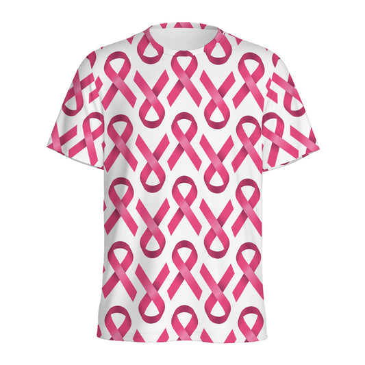 Pink And White Breast Cancer Print Men's Sports T-Shirt