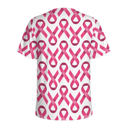Pink And White Breast Cancer Print Men's Sports T-Shirt