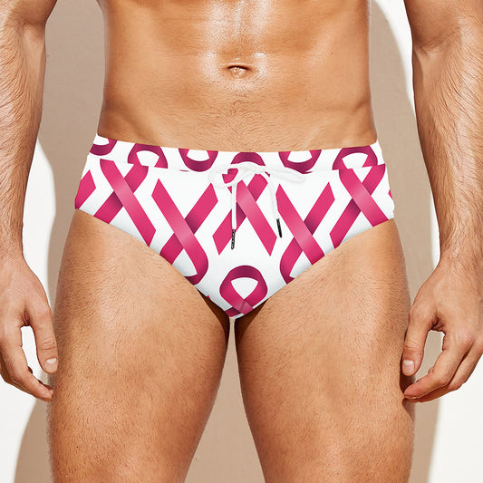 Pink And White Breast Cancer Print Men's Swim Briefs