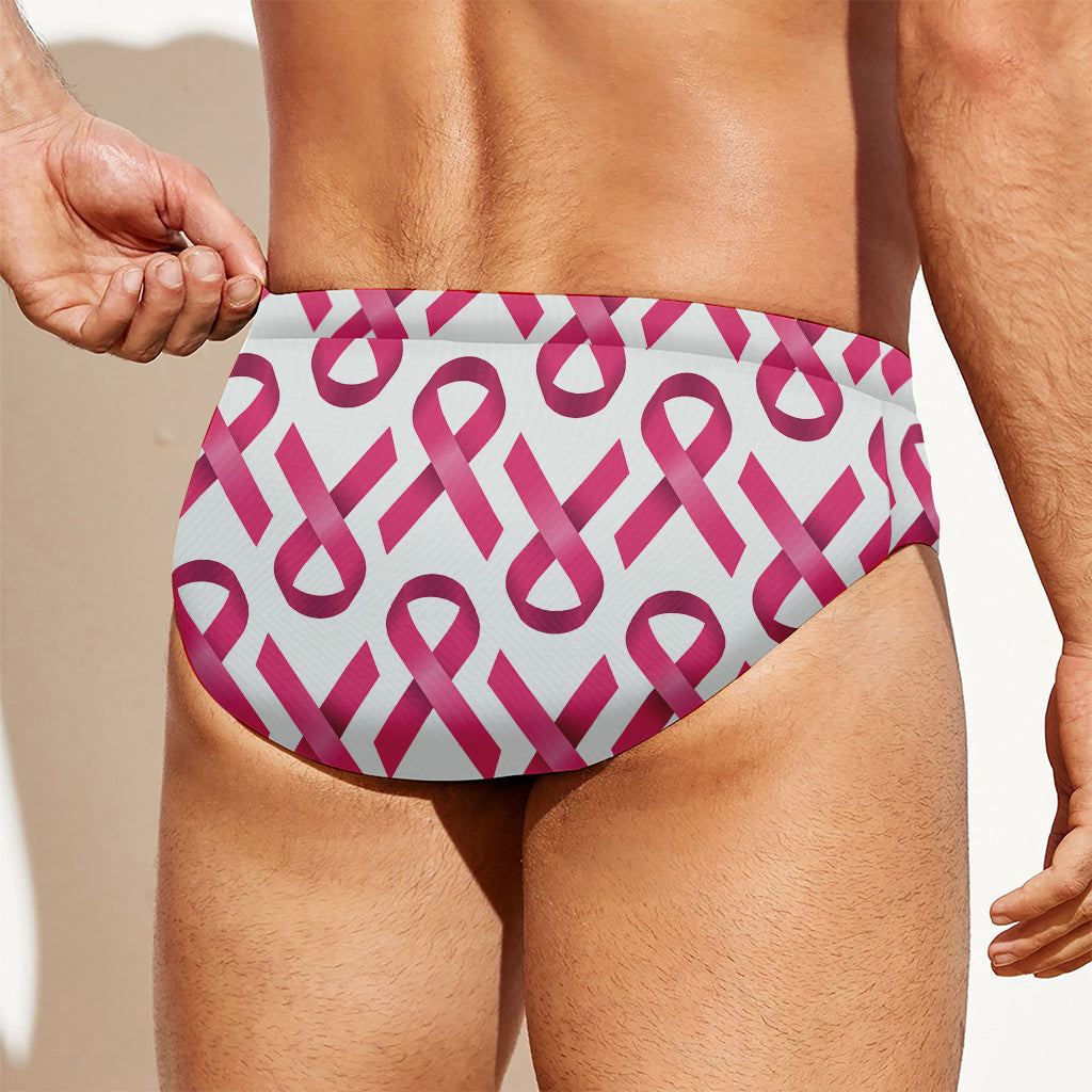 Pink And White Breast Cancer Print Men's Swim Briefs