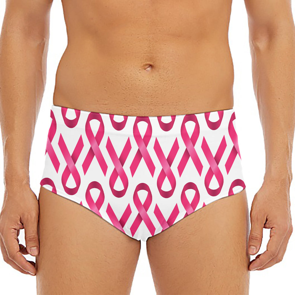 Pink And White Breast Cancer Print Men's Triangle Swim Briefs