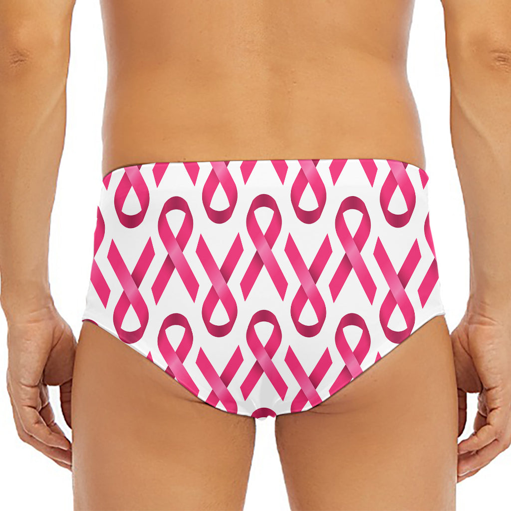 Pink And White Breast Cancer Print Men's Triangle Swim Briefs