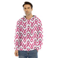 Pink And White Breast Cancer Print Men's Velvet Pullover Hoodie