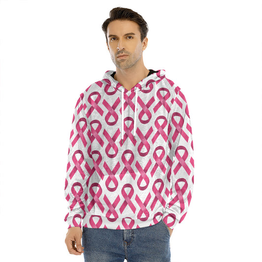 Pink And White Breast Cancer Print Men's Velvet Pullover Hoodie